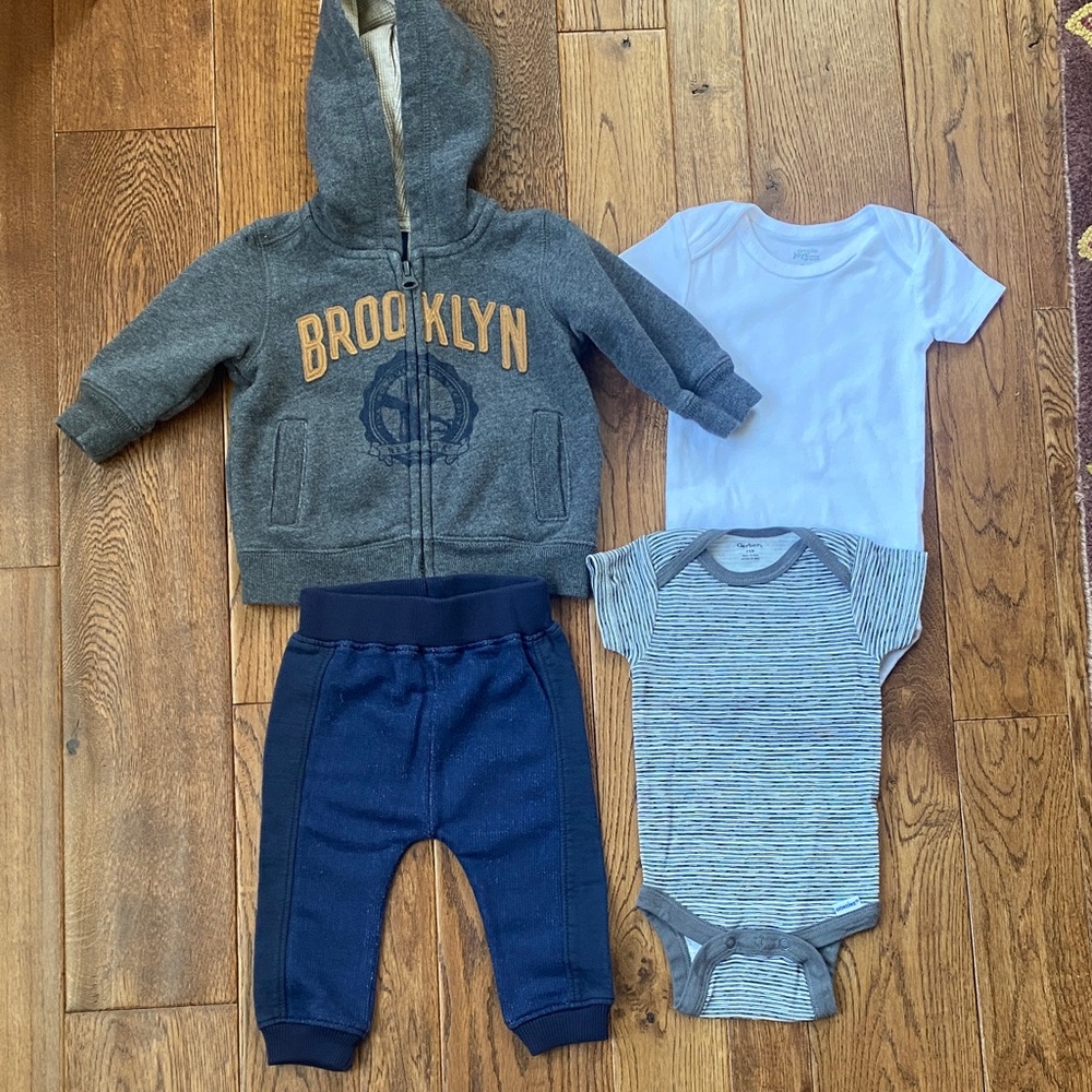 Boys 3-6 Months Clothing Bundle Hoodie, Pants, 2 Onesies